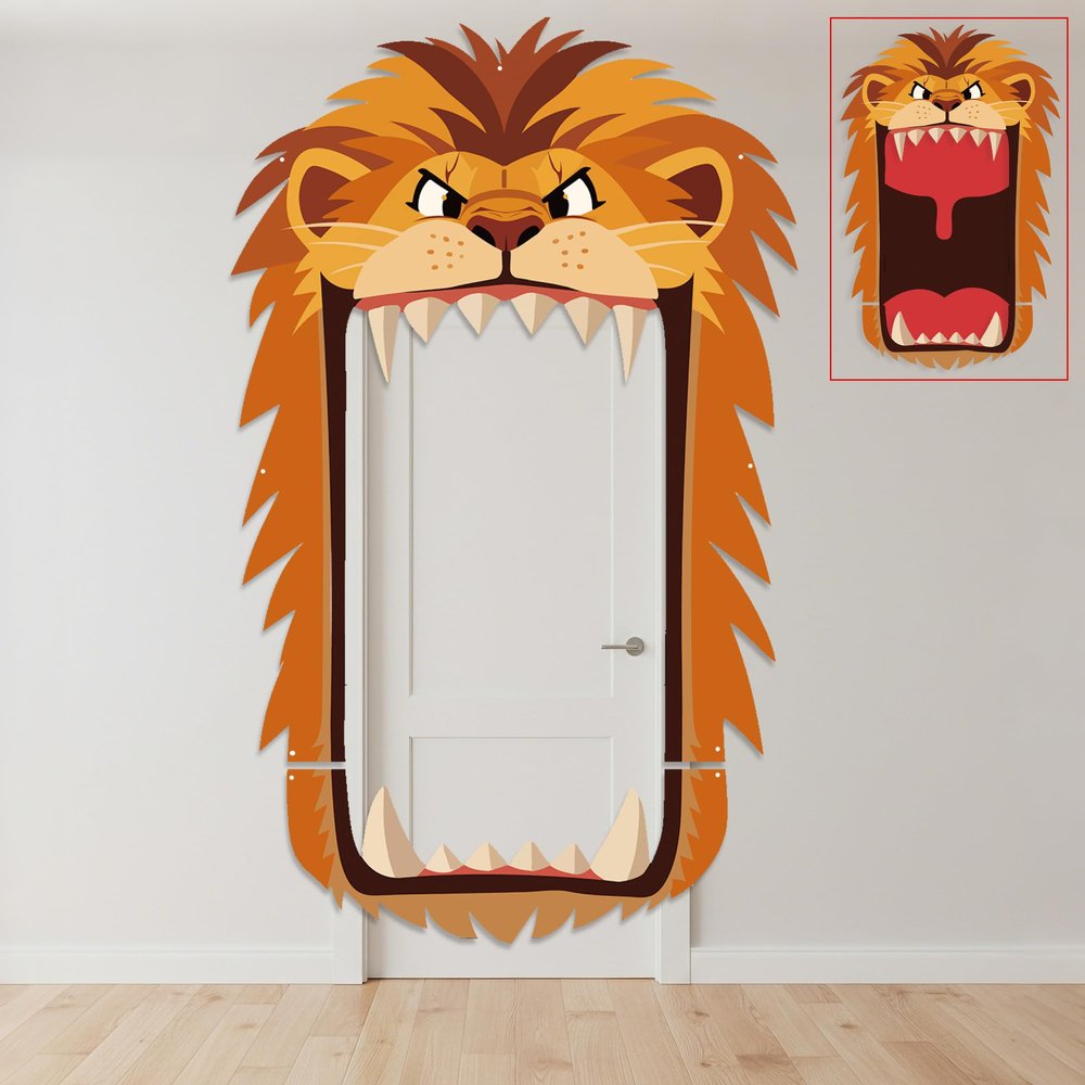 Bafeil Lion Themed Birthday Party Porch Banner - Door Decoration Dinosaur Door Banner Hanging Supplies Animals Backdrop for Jungle Safari Birthday Photo Booth Props