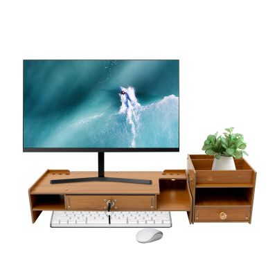 Kaichenyt Monitor Stand Wooden Desktop Organizer with Lockable Drawers & Keys & Phone Holder Vintage Multi Compartment Desk Shelf for Home,Office (Z0801)