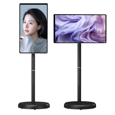 FXNFXLA 21.5-Inch Portable Smart TV on Wheels, 1080p Portable Touch Screen Monitor with Adjustable Stand, Smart Rolling TV Built-in 13MP Camera, Android 15 OS, Full Swivel Rotation Black