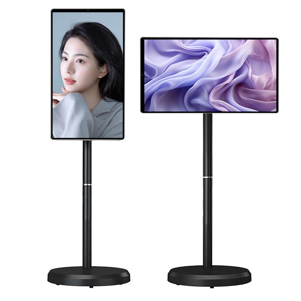 FXNFXLA 21.5-Inch Portable Smart TV on Wheels, 1080p Portable Touch Screen Monitor with Adjustable Stand, Smart Rolling TV Built-in 13MP Camera, Android 15 OS, Full Swivel Rotation Black