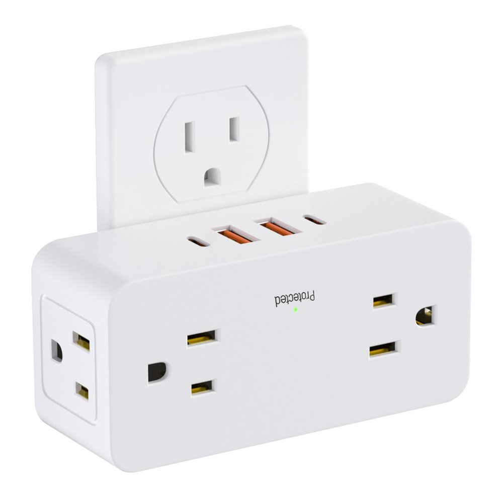 Surge Protector Outlet Extender with Rotating Plug, Multi Plug Outlet Extender with 4 Splitter and 2 USB Ports & 2 USB C Wall Charger, 3 Side Swivel Splitter for Home Office Dorm Travel