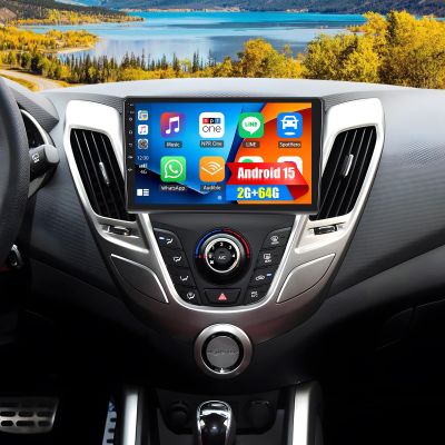 Android 15 Car Stereo for Hyundai Veloster 2011-2015 9 Inch Touch Screen 2G+64G with Wireless CarPlay Android Auto Mirror Link 26UI Bluetooth FM GPS Navigation WiFi SWC Backup Camera