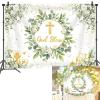 Greenery God Bless Backdrop Banner Green Baptism Photoshoot Background First Holy Communion Christening Party Decorations Banner Booth Props (7x5FT(82 x 59 inch)) view 1