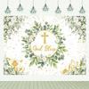 Greenery God Bless Backdrop Banner Green Baptism Photoshoot Background First Holy Communion Christening Party Decorations Banner Booth Props (7x5FT(82 x 59 inch)) view 2