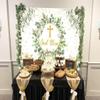 Greenery God Bless Backdrop Banner Green Baptism Photoshoot Background First Holy Communion Christening Party Decorations Banner Booth Props (7x5FT(82 x 59 inch)) view 3