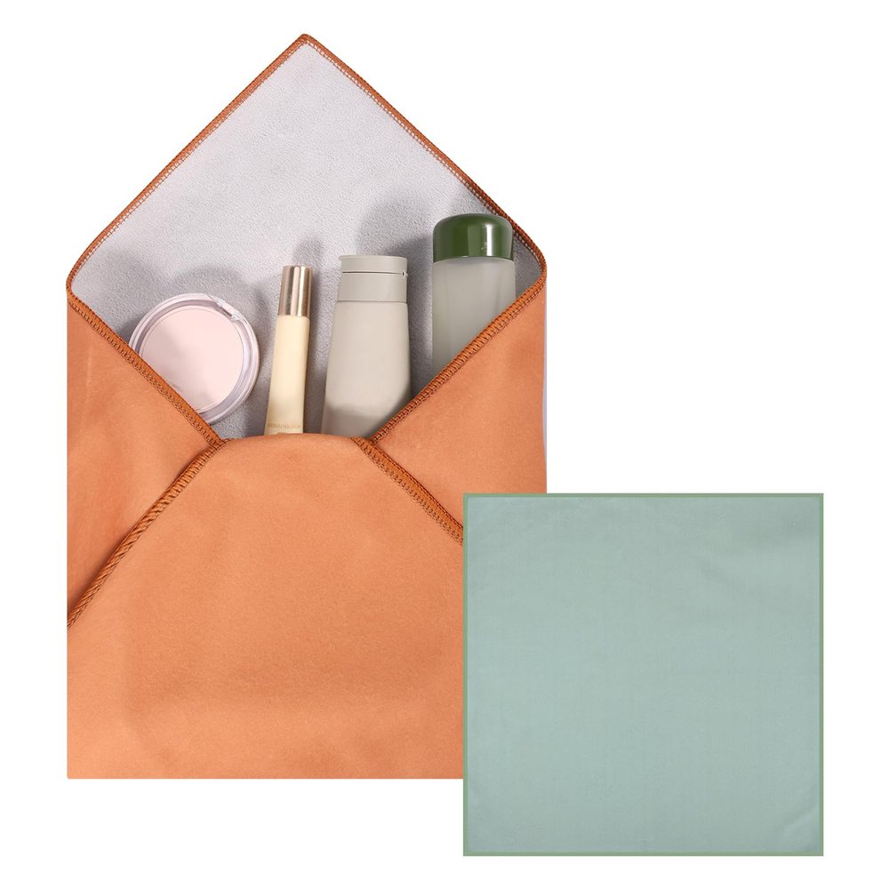 Fizocosisto 2Pcs Magic Cloth Storage, Folding Portable Multifunctional Self Adhesive Storage Cloth Inner Microfibre for Travel Cosmetic SLR Camera(2-45x45cm-Khaki + green)