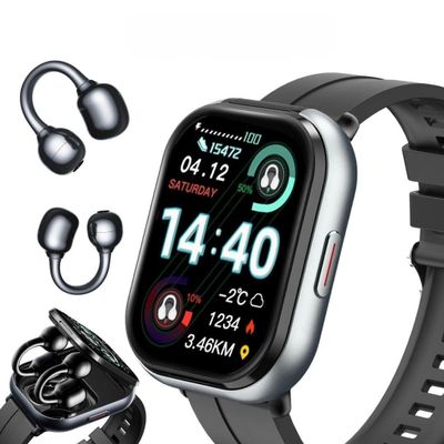 Effeokki Smartwatch with Clip-On Earbuds, 2-in-1 Men's Bluetooth Fitness Tracker with Calls, Music, Notifications, Multi-Sports, NFC, for Android & iOS Phone, Perfect for Husband, Dad, or Friends