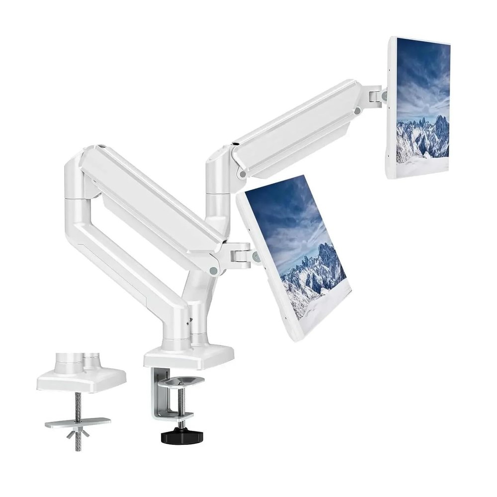ADBWEKKF hovering telescopic arm stand 13-32 inch support base dual screen gas spring monitor stand(Arms white)