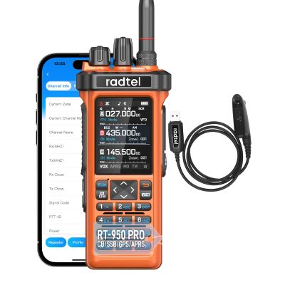 Radtel RT-950 PRO Ham Radio GPS/APRS, 10W Walkie Talkie Long Range Handheld Two Way Radio, SW/MW/LW RX, Bluetooth APP Programming, NOAA, Spectrum Analyzer,Orange(with Programming Cable)