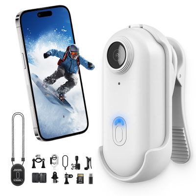 POV 4K Action Camera, Waterproof Wearable Sports Camera, Ultra Wide Angle, Magnetic Mount, Ideal for Vlogging, Cycling, Motorcycle, Pet Walking & Outdoors (White,128G)