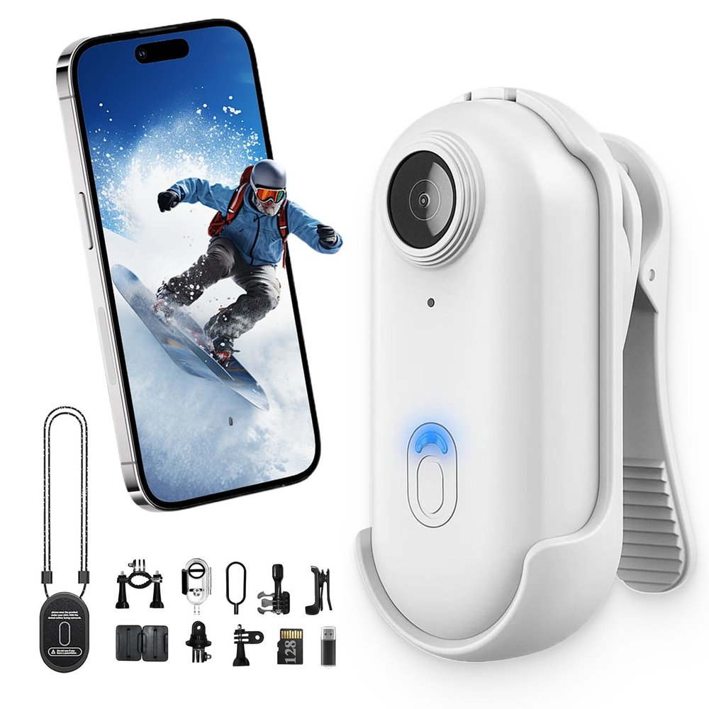 POV 4K Action Camera, Waterproof Wearable Sports Camera, Ultra Wide Angle, Magnetic Mount, Ideal for Vlogging, Cycling, Motorcycle, Pet Walking & Outdoors (White,128G)
