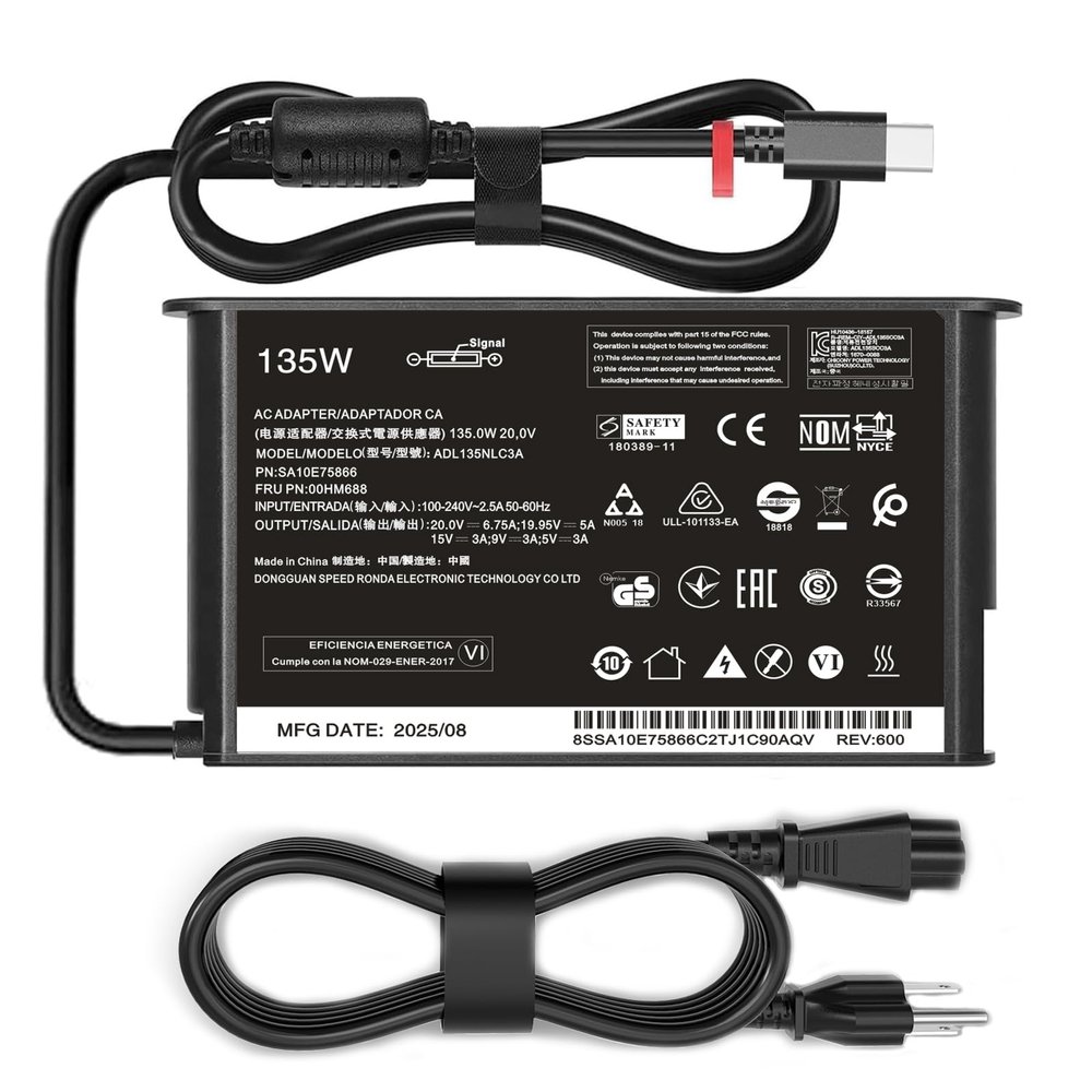 135W USB C Slim Laptop Charger Compatible with Lenovo ThinkPad P16s T16 Z16 E16 P14s Gen 1 2 3 4 5 Yoga/Slim Pro 7 9 Power Adapter