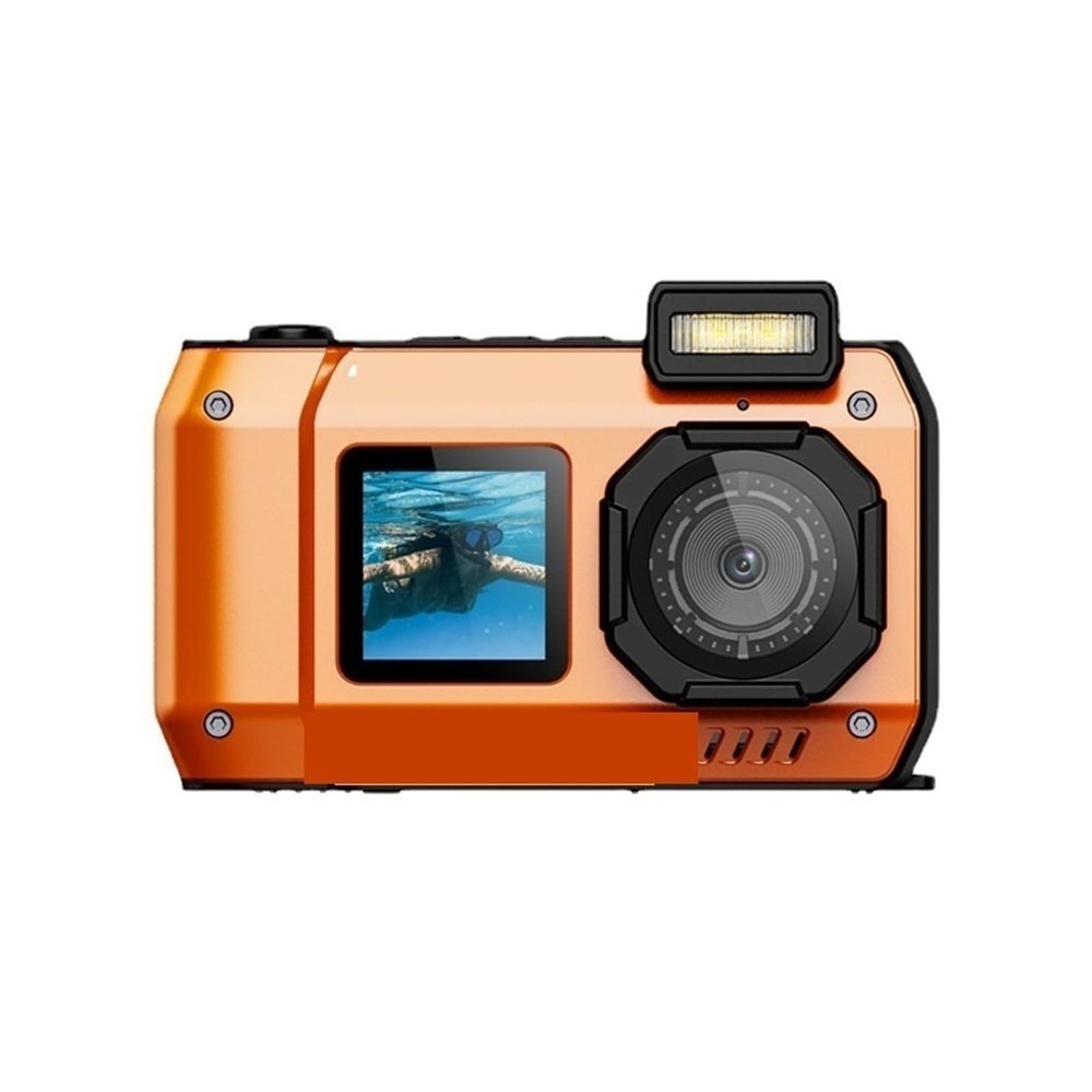 Action Camera, Waterproof Camera 4K Underwater Camera with 64G Card, for Snorkeling Autofocus Selfie Dual-Screen, HD Camera(Orange)