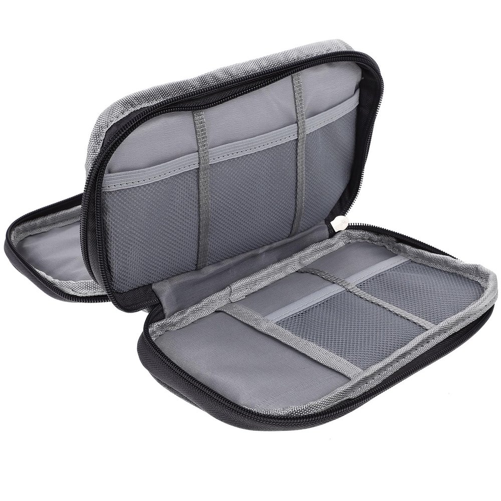 BESPORTBLE Travel Organizer Bag for Electronics Gray Double-layer Cable Case with Large Capacity Wear-resistant Protective Pouch for Power Bank Data Cables Earphones Hard Drive Storage