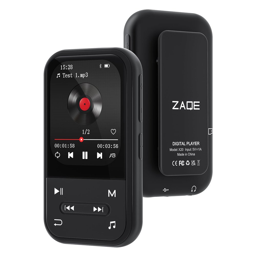64GB MP3 Player - Clip MP3 Player with Bluetooth 5.3, Portable Music Player with FM Radio, Voice Recorder, Pedometer, Mini Design Ideal for Sport, Earphones Included