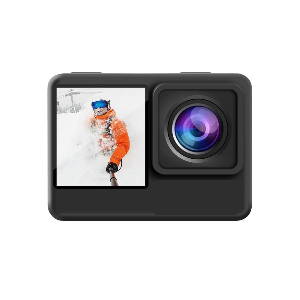 Action Camera, 4K Action Camera Screen Bicycle Video Recording Camera Anti-Shake Video Camera Dual Screen Display, HD Camera