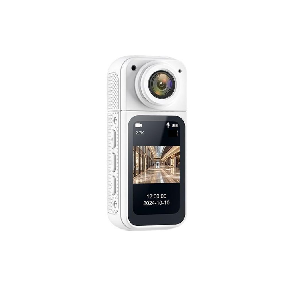 Action Camera, 2.7K Thumb Action Camera 180 Rotate Outdoor Action Camera Video Recorder for Motorcycle Riding Car Video Shooting, HD Camera(White)