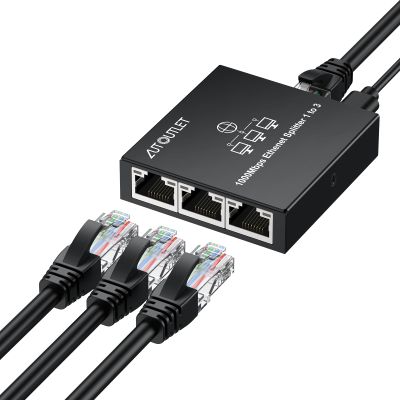 AUTOUTLET Ethernet Splitter 1 to 3, 1000Mbps RJ45 Gigabit Internet Splitter, Plug and Play, 1M USB Cable Powered Ethernet Switch 3 Port for Cat5/5e/6/7/8 Cable