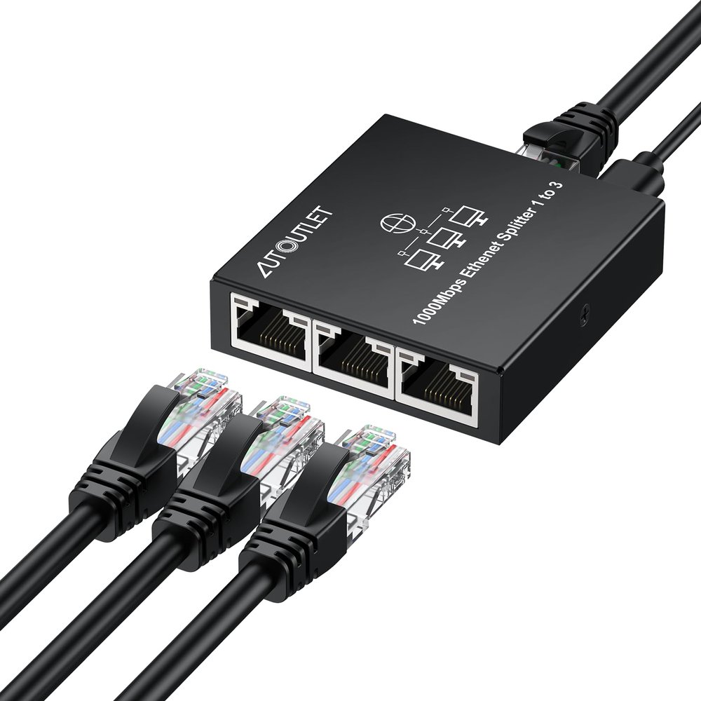 AUTOUTLET Ethernet Splitter 1 to 3, 1000Mbps RJ45 Gigabit Internet Splitter, Plug and Play, 1M USB Cable Powered Ethernet Switch 3 Port for Cat5/5e/6/7/8 Cable