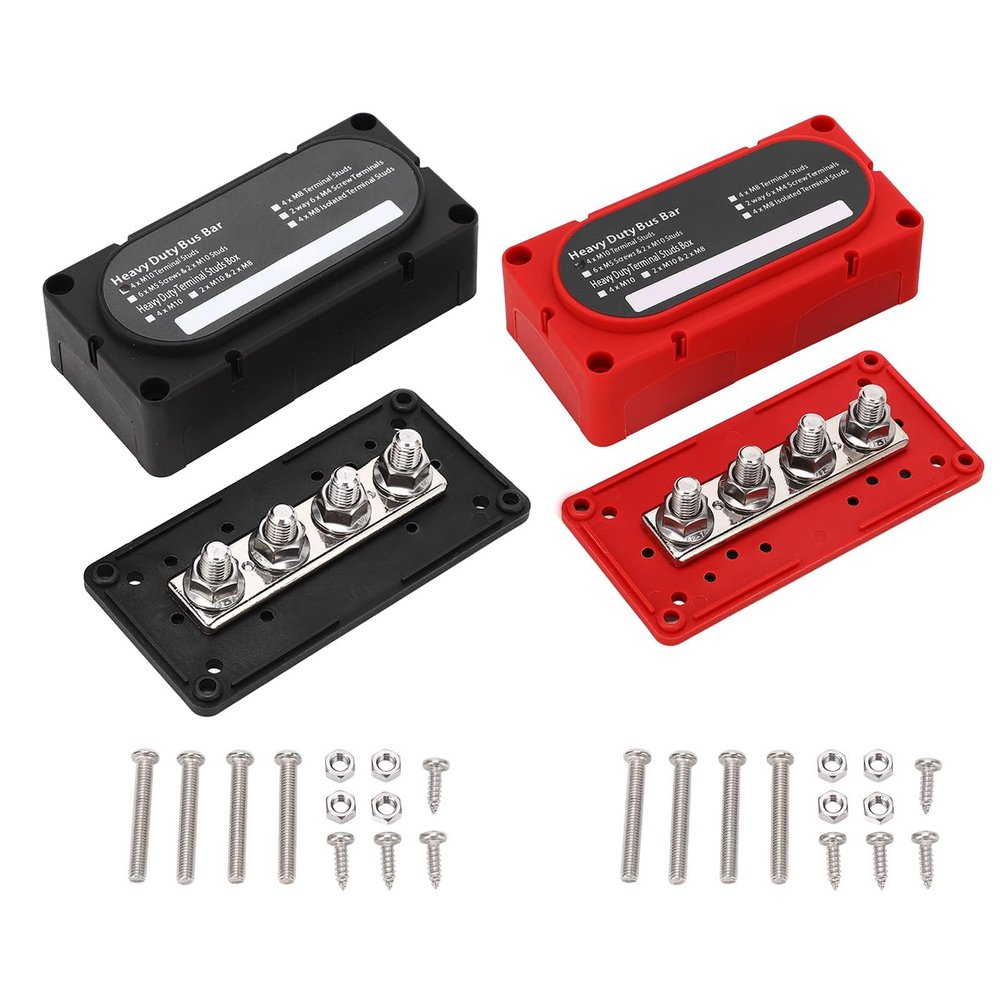 XVNTEA 12V-48V Busbar 300A Busbar, Heavy Duty Range Bus Bar, 300A Busbar Box, Power Distribution Block, for Solar Car, Truck, Boat, Marine (Black & Red)
