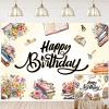 Reading Birthday Backdrop Retro Book Theme Flowers Happy Birthday Photography Background Kids Adult Book Lovers Library Party Decor Banner Supplies (6x4FT) view 1