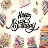 Reading Birthday Backdrop Retro Book Theme Flowers Happy Birthday Photography Background Kids Adult Book Lovers Library Party Decor Banner Supplies (6x4FT) view 2