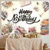 Reading Birthday Backdrop Retro Book Theme Flowers Happy Birthday Photography Background Kids Adult Book Lovers Library Party Decor Banner Supplies (6x4FT) view 3
