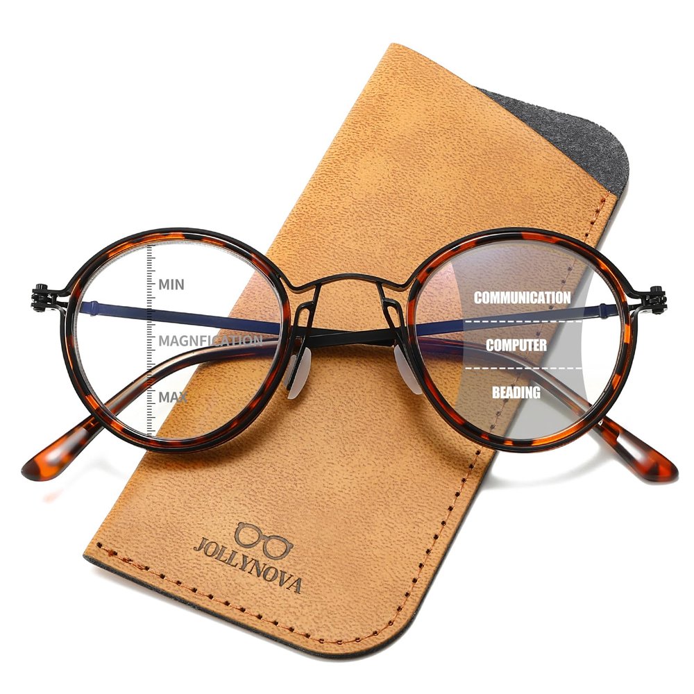 JOLLYNOVA HD7 Progressive Multifocal Reading Glasses RT543, No-Line Readers, Blue Light Blocking, Near to Far Vision (Tortoiseshell & Progressive, 1, x)