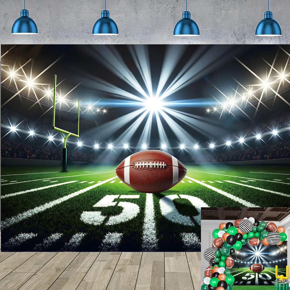 Football Stadium Night Backdrop Bowl Night Spotlight Football Field Photography Background Adults Kids Baby Shower Sport Birthday Party Decorations Banner Photo Props (7x5FT)