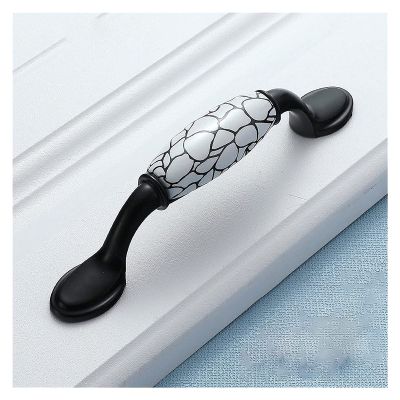 JWVXVFYKV Door Handles Hardware 6 Pack Handles,Ceramic + Aluminum Alloy Kitchen Cabinet Handles,Bedroom Wardrobe Drawer Door Handles,Bathroom Cabinet Handles(Style C,128 mm)