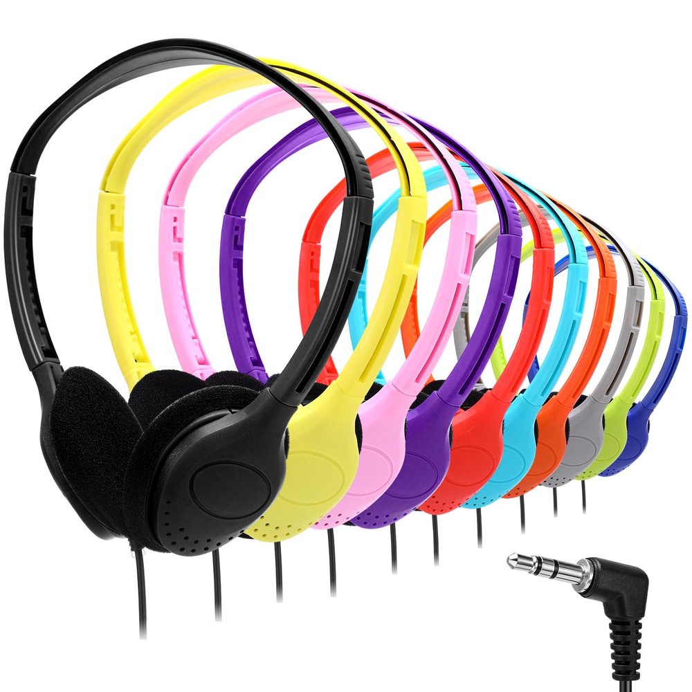 Yunsailing 10 Pack Over Ear Wired Headphones Bulk for School Classroom Student, Adjustable Headband with 3.5mm Jack, Lightweight Design Earphones for Classroom Learning and Testing (Multicolor)