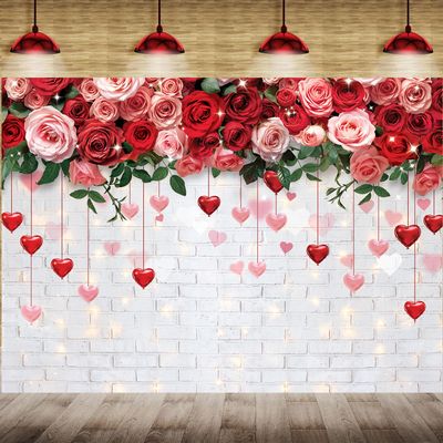 White Brick Wall Flowers Backdrop 8x6FT Spring Garden Glitter Floral Valentines Photography Background for Bridal Shower Baby Shower Birthday Wedding Party Decorations Photo Props