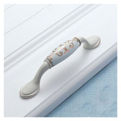 JWVXVFYKV Door Handles Hardware 6 Pack Handles,Ceramic + Aluminum Alloy Kitchen Cabinet Handles,Bedroom Wardrobe Drawer Door Handles,Bathroom Cabinet Handles(Style a,96 mm)