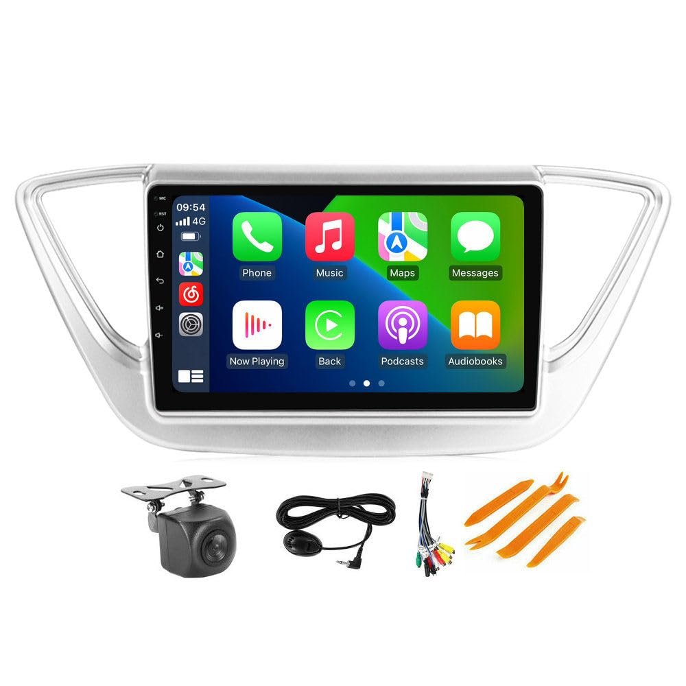 Android Stereo for Hyundai Verna Accent 2017-2018 Silver - 9" IPS Touch Screen Built-in Car-Play Android Auto/GPS Navigation/5G WiFi/FM/SWC/AHD Camera