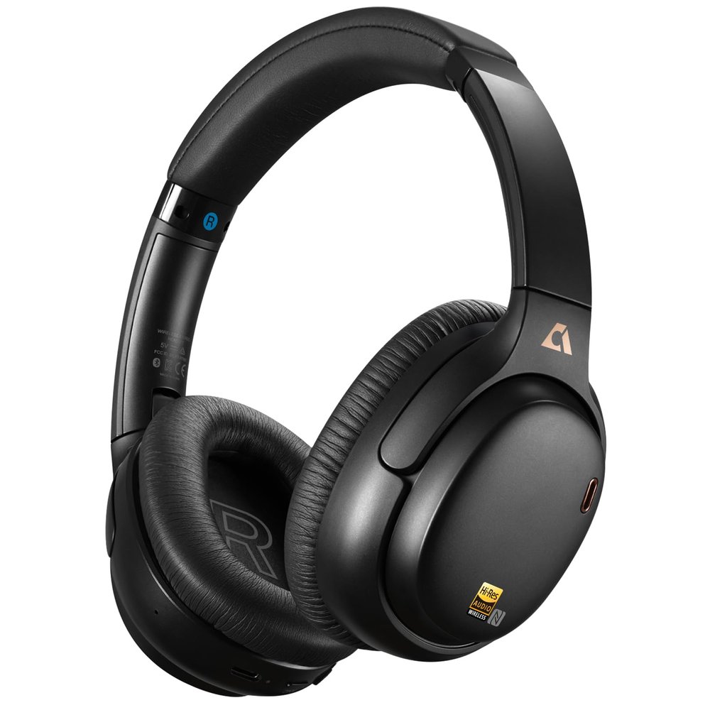 1Mii AI E700 Hybrid Active Noise Cancelling Headphones, Bluetooth Over Ear, Wireless Hi-Res Audio with LDAC & aptX Low Latency for Airplane Travel & Home TV, AI Translation & Custom EQ via APP, Black