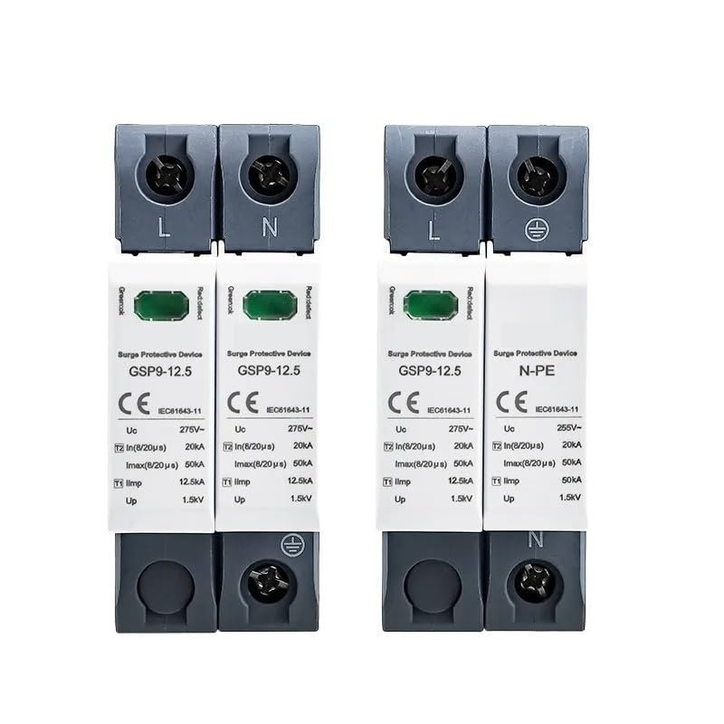 12.5KA T1+T2 Class 50KA SPD 2P 1P+NPE Surge Protector 275VAC Din Rail House Surge Protector(2P 12.5KA 275VAC)