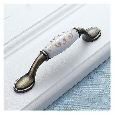 JWVXVFYKV Door Handles Hardware 6 Pack Handles,Ceramic + Aluminum Alloy Kitchen Cabinet Handles,Bedroom Wardrobe Drawer Door Handles,Bathroom Cabinet Handles(Style B,96 mm)