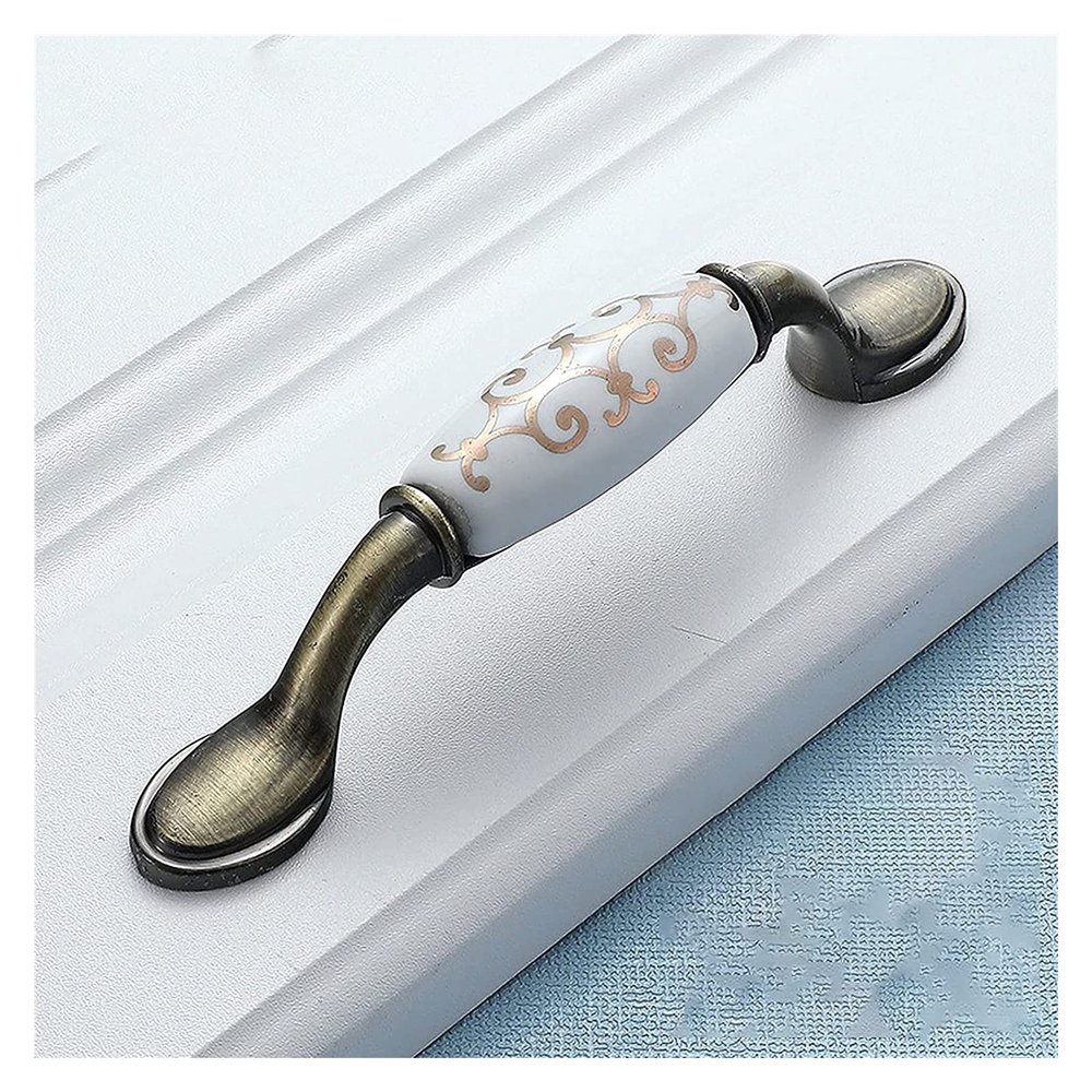 JWVXVFYKV Door Handles Hardware 6 Pack Handles,Ceramic + Aluminum Alloy Kitchen Cabinet Handles,Bedroom Wardrobe Drawer Door Handles,Bathroom Cabinet Handles(Style B,96 mm)