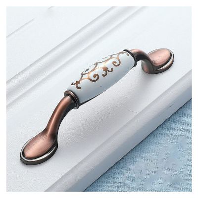 JWVXVFYKV Door Handles Hardware 6 Pack Handles,Ceramic + Aluminum Alloy Kitchen Cabinet Handles,Bedroom Wardrobe Drawer Door Handles,Bathroom Cabinet Handles(Style D,96 mm)