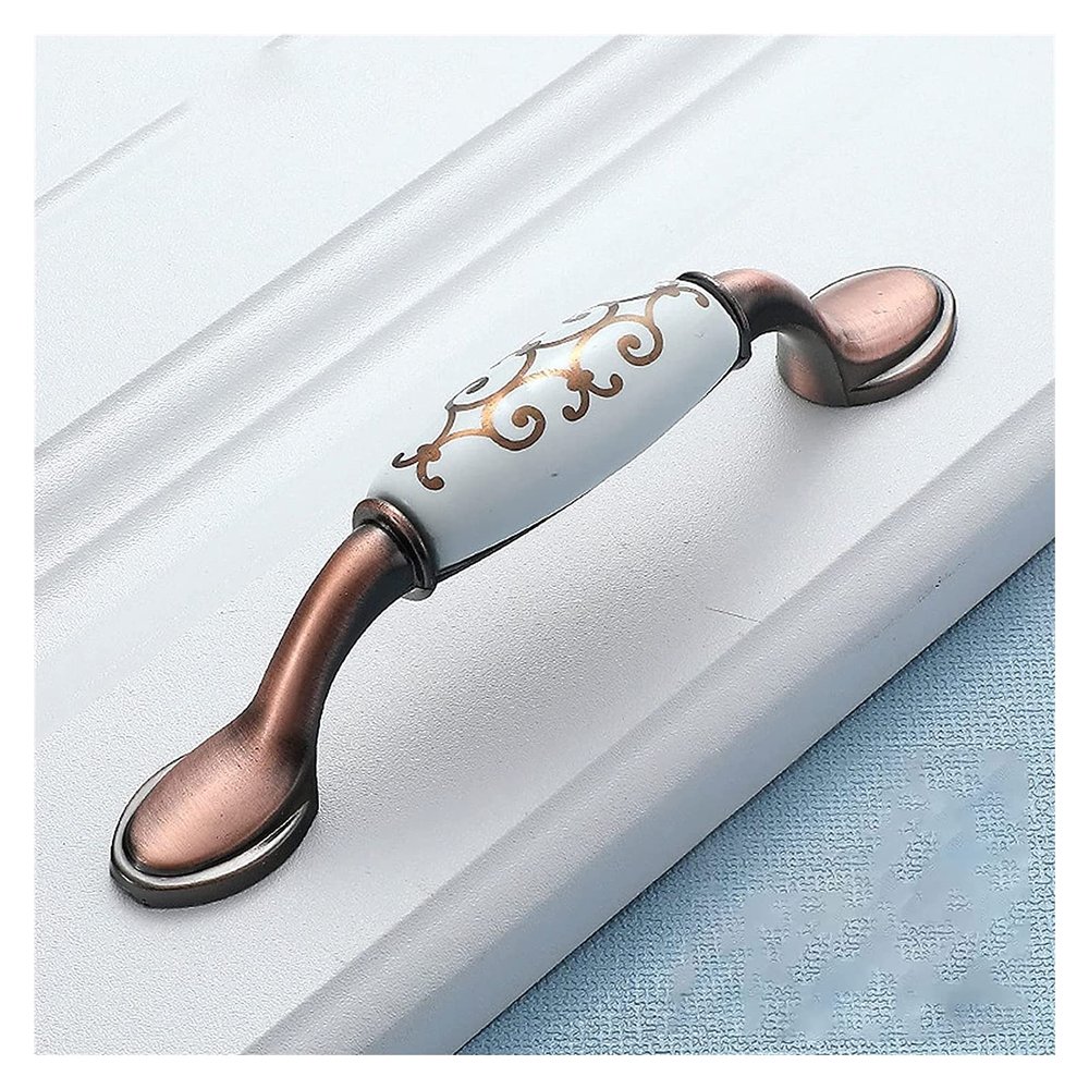 JWVXVFYKV Door Handles Hardware 6 Pack Handles,Ceramic + Aluminum Alloy Kitchen Cabinet Handles,Bedroom Wardrobe Drawer Door Handles,Bathroom Cabinet Handles(Style D,96 mm)