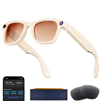 AI Smart Glasses with Camera, 8MP HD Camera Glasses for Men,Women, AI Recording Glasses with Voice Assistant,Open-Ear Audio,Real-Time Translation,Video Recording Sunglasses for Life & Work Vlog(White)