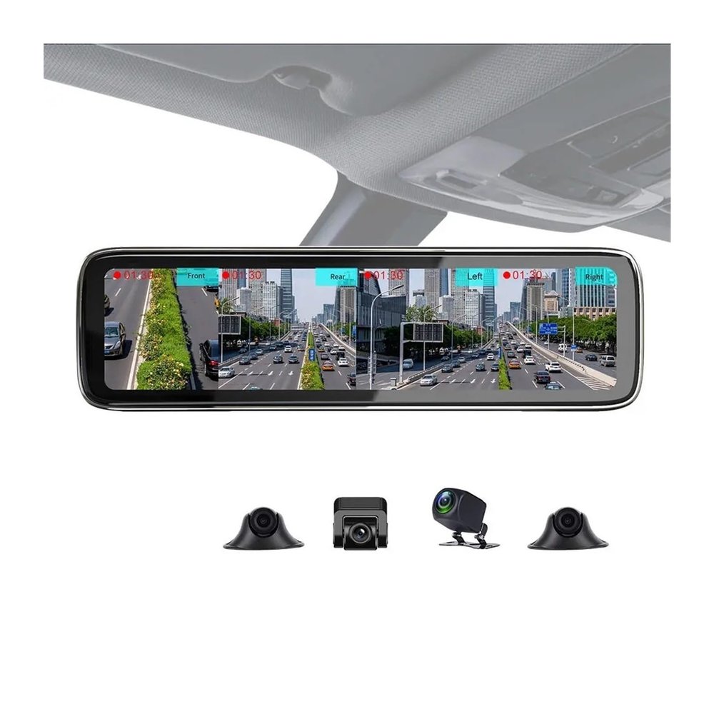 12Inch 4 Cameras Channel Way 360 Degree Bird View Car Dvr Dash Cam with Touch Screen Smart Rearview Mirror for Trucks
