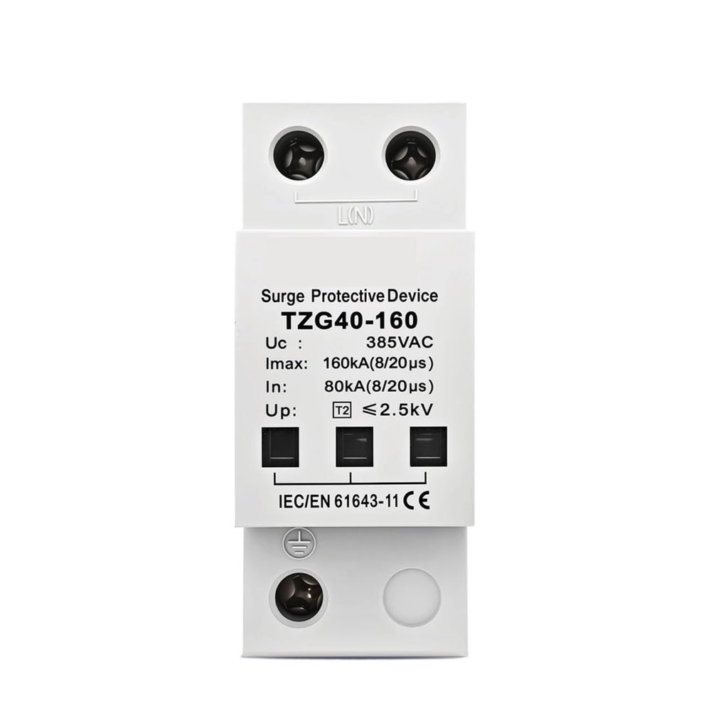 AC SPD 1P 120KA 160KA 200KA Surge Protective Device 385V High Current Din Rail T2 Telecommunication TZG40-160(120KA)