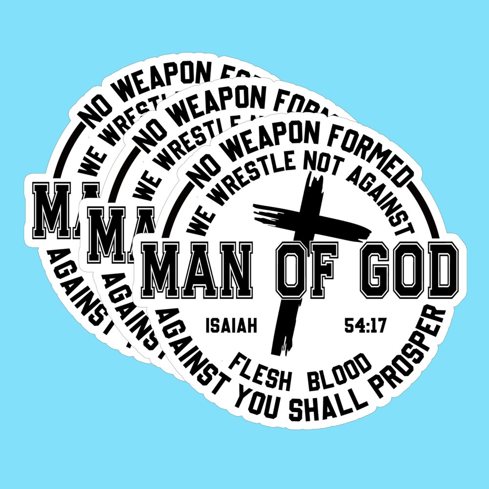 (3PCS) Man of God Sticker, Isaiah 54:17 Christian Faith Inspirational Bible Verse Jesus Waterproof Vinyl Sticker Decals for Books Laptops Phone Water Bottles Tumbler Cup Kindle 3x3 Inch