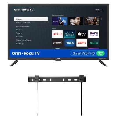 ONN 32-inch Roku Smart TV LED + Free Wall Mount with Wi-Fi Connectivity and Mobile App | Flat Screen TV Compatible with Apple Home Kit | Alexa and Google Assistant(Renewed)