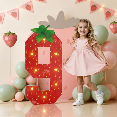 imprsv Strawberry Birthday Decorations, 3FT Berry Theme Marquee Number 9