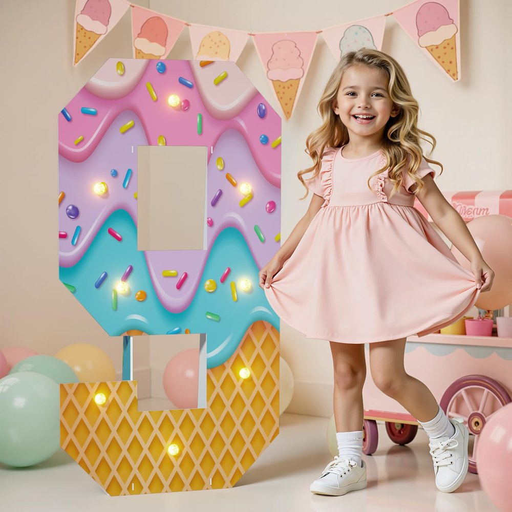 imprsv Ice Cream Birthday Party Decorations, 3FT Light Up Marquee Number 9