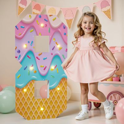 imprsv Ice Cream Birthday Party Decorations, 3FT Light Up Marquee Number 8