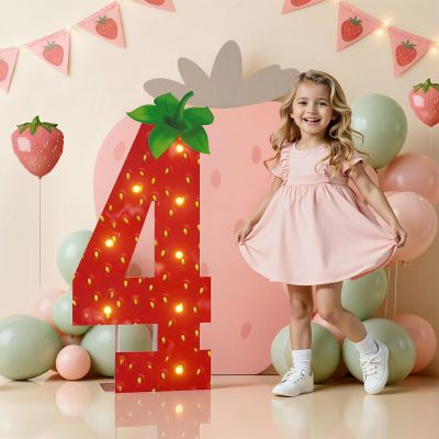 imprsv Strawberry Birthday Decorations, 3FT Berry Theme Marquee Number 4