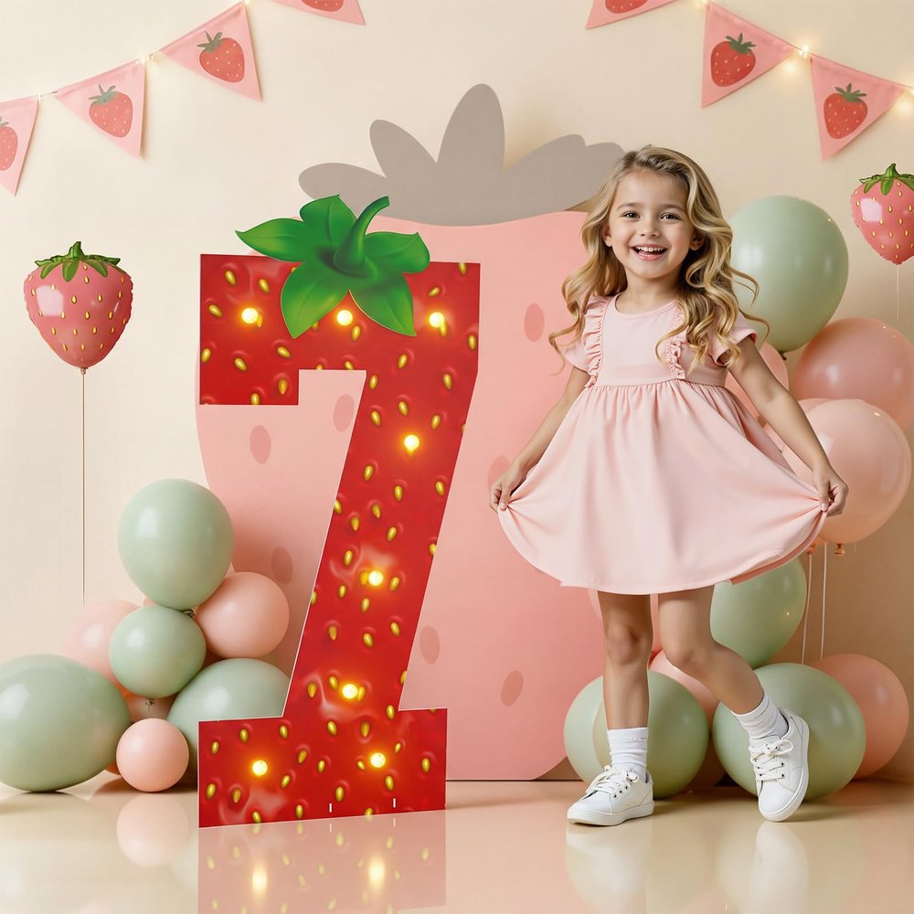 imprsv Strawberry Birthday Decorations, 3FT Berry Theme Marquee Number 7